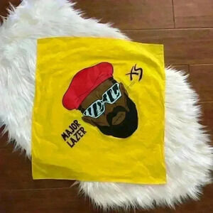 VTG Major Lazer XS night club yellow bandana with man and beret